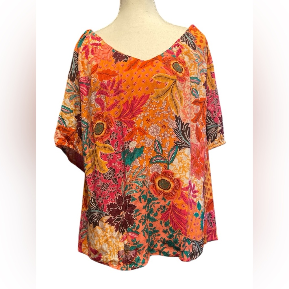 LOFT Vibrant Floral Blouse - Orange and Pink